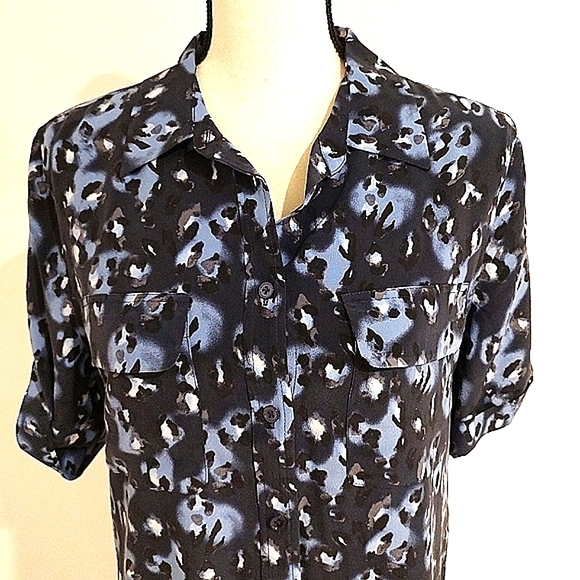 Equipment Signature Shirt Dress 100% Silk Cheetah Animal Print Blue and Black M - Picture 4 of 10